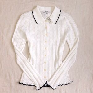 Madewell Pointelle Ruffle-Trim Pointelle Peter Pan Cardigan – XS/ (NY445)